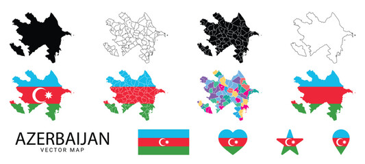 azerbaijan vector map set with flag icons regions outlines and shapes