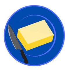 butter slice on plate with knife to cut eatable bakery items .eps