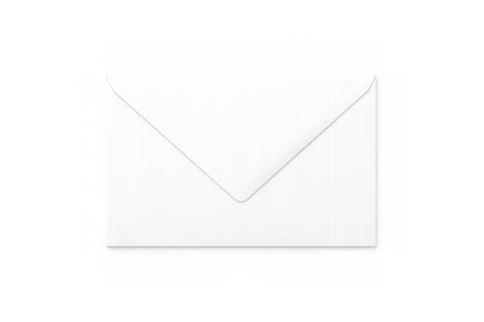White paper envelope on a transparent background. Concept for mail delivery, message, and communication