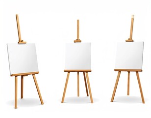 Three Blank Canvases on Easels Ready for Artistic Creation.