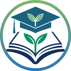 Abstract education logo design with students and graduation cap vector template for university and school branding