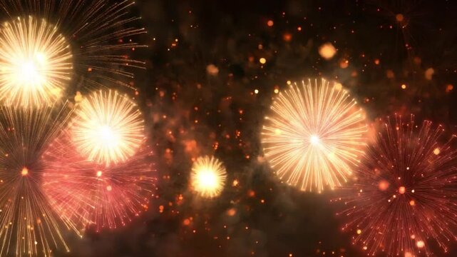 Fireworks in Night Sky: Explosions of light paint the night with vibrant bursts of color, creating a dazzling spectacle against a backdrop of deep darkness.