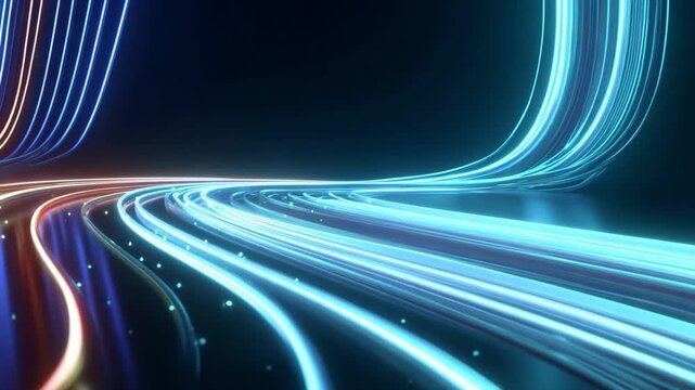 Abstract Data Stream:  Vibrant streams of digital data, represented as glowing lines, weave and flow across a dark background, illustrating the fast-paced exchange of information.