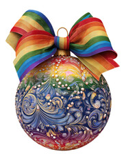 Ornament rainbow-hued floral design with matching bow on black