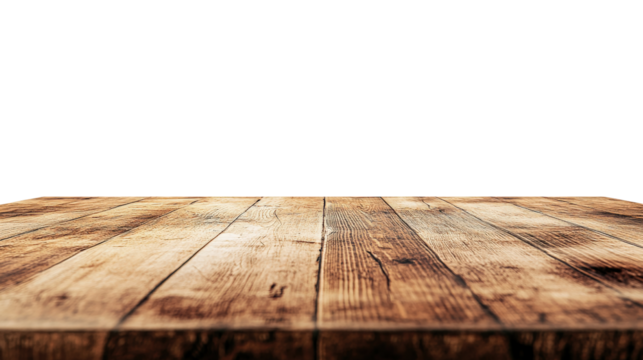Rustic Wooden Table Surface isolated on a transparent background
