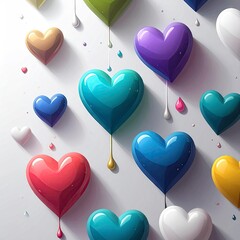 Colorful Heart Balloons Floating on a White Background for Valentines Day.