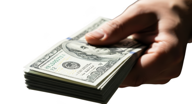 Money hand passing currency notes