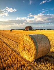 Golden Harvest - Hay Bale in a Rural Landscape.