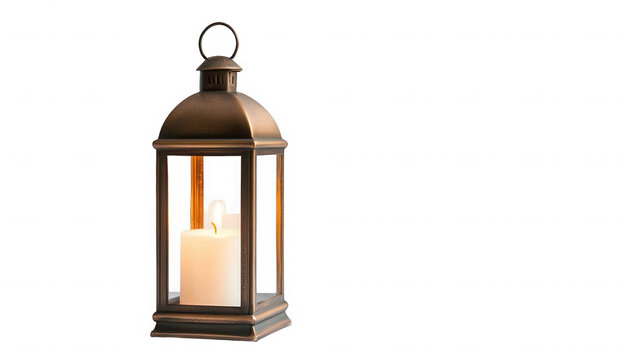 A lantern with a candle inside, set against a stark black background, providing a sense of warmth on transparent background