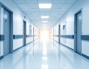 Hospital Hallway - Clean and Bright Interior Perspective.