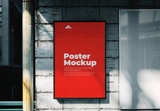Vertical Poster Mockup Mounted on a Stone or Concrete Pillar in a City Environment