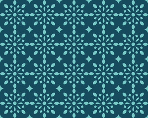 Teal & Dark Blue Floral Geometric Pattern for Digital Art, Textiles & Wallpaper