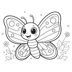 Cartoon Butterfly Coloring Page For Kids vector
