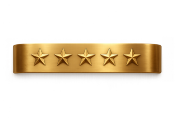 Golden five star rating showing customer excellent feedback, quality product review, and top service achievement