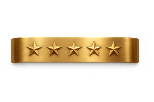 Golden five star rating showing customer excellent feedback, quality product review, and top service achievement
