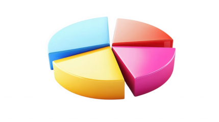 Colorful pie chart displaying business data analysis on transparent background