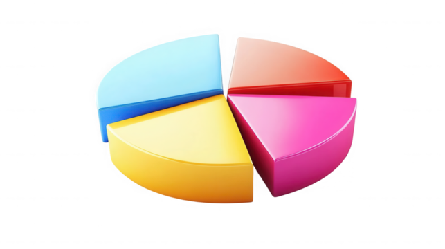 Colorful pie chart displaying business data analysis on transparent background