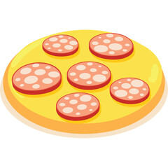 Pixel Art Salami Pizza With Yellow Cheese and Red Salami Slices on a Transparent Background, a Round Italian Food Illustration