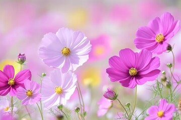 Fototapeta premium Soft-focus cosmos flowers in pastel pinks and whites
