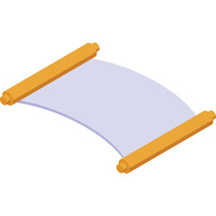 Pixel Art Scroll Unfurled With Light Purple Paper and Wooden Rods Isometric View Transparent Background
