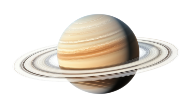 Saturn planet with rings isolated on a transparent background