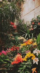 Vibrant garden with lush plants and colorful flowers