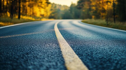Winding road through golden autumn forest