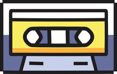Pixel Art Retro Cassette Tape Icon with Chunky Reels, Clear Window and Label Block Front-Facing Pixel Silhouette