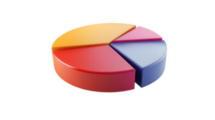 Colorful pie chart representing data analysis and market share allocation on transparent background