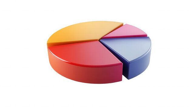 Colorful pie chart representing data analysis and market share allocation on transparent background