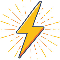 Comic Book Lightning Bolt Icon with Thick Outline, Halftone Burst Shadow and Diagonal Energetic Tilt