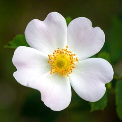 Obraz premium A close-up of a delicate, five-petaled white flower with a yellow center