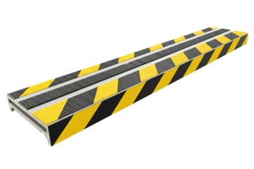 Heavy-duty industrial anti-slip stair nosing with tread grip isolated on a transparent background