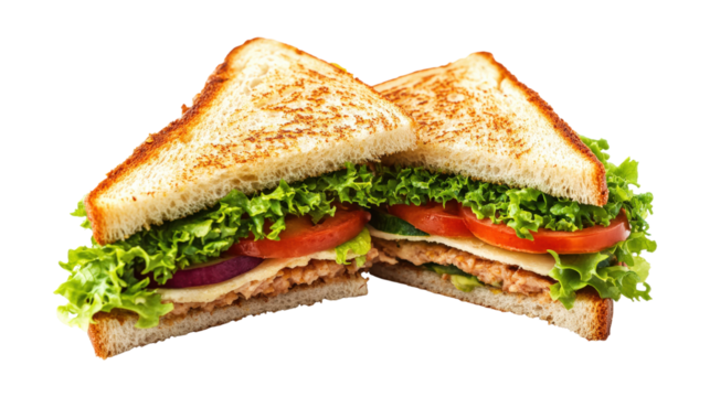Toasted bread sandwich with lettuce tomato isolated on a transparent background