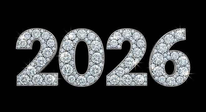 Sparkling diamond numbers 2026 on black background