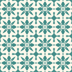 Turquoise Floral Seamless Pattern on Beige Background Tileable Texture Geometric Print