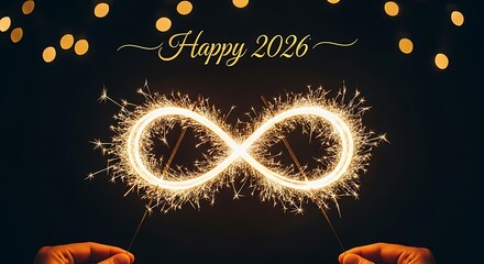 Sparkler infinity symbol and happy new year 2026 text