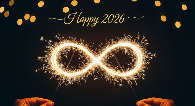 Sparkler infinity symbol and happy new year 2026 text