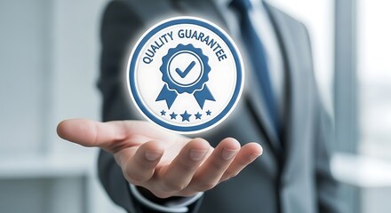 Confidently present your business's unwavering commitment to excellence with this prestigious quality guarantee badge, assuring trust and reliability.