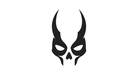 black horned skull mask with sharp horns and glowing white eyes representing dark fantasy danger power gaming logos.