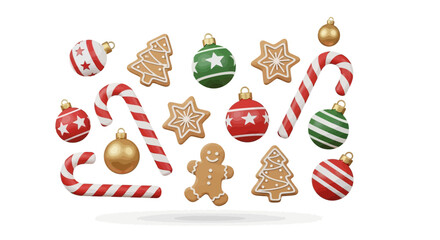 Joyful mix of christmas ornaments and delicious gingerbread cookies, perfect for holiday season designs and festive decorations.
