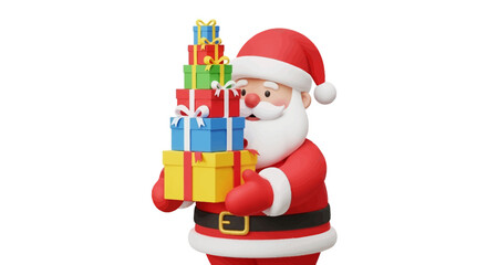 Santa claus surrounded by colorful christmas gifts, perfect for holiday designs, cards, and graphics. Festive, joyful, seasonal.