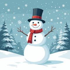 Fototapeta premium Cheerful snowman with hat enjoying winter snow