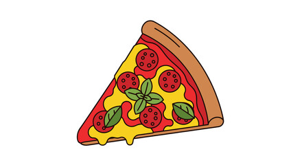 Pepperoni pizza slice on white background with cheese and basil. Perfect for food blogs and restaurant menus.