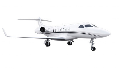 Fototapeta premium A white private jet with black accents parked on a black surface with landing gear extended on transparent background
