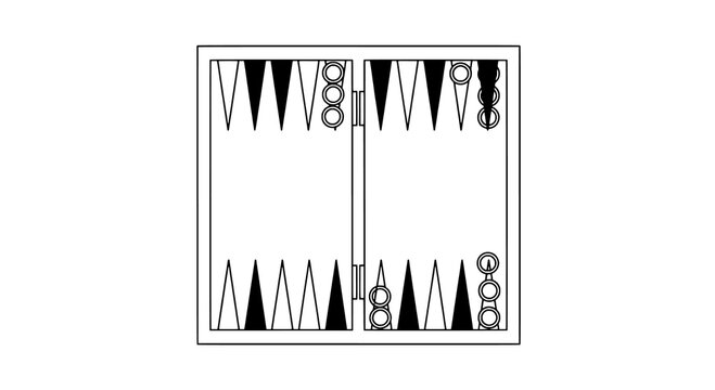 Minimalist Black and White Backgammon Board Icon with Outlined Checkers and Alternating Points