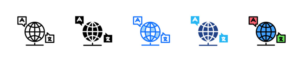 Language Globe Icon Set Multiple Style Collection