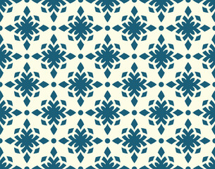 Stylized Floral Ornament Dark Blue Light Creamy Seamless Repeat Pattern