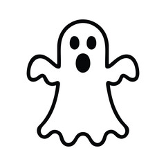 Obraz premium Simple outline of a cartoon ghost with a surprised expression and waving arms