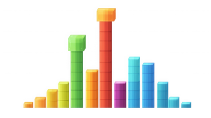 Colorful bar graph showing data trends illustration on transparent background